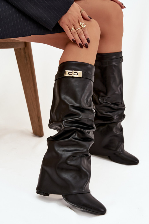 bottes pour femmes avec des talonsIl fautrszczoną DANSyÀiniętą CholeÀką couleur noire Glorine