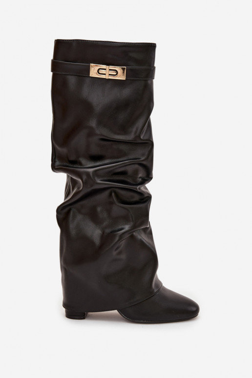 bottes pour femmes avec des talonsIl fautrszczoną DANSyÀiniętą CholeÀką couleur noire Glorine