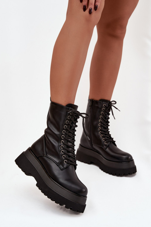 Bottines de travail Féminin réchauffer avec une plateforme couleur noire Felisse