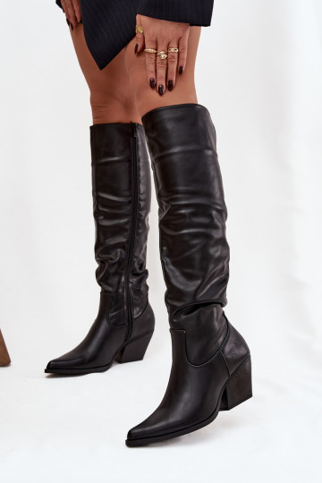 Bottes longues style cowboy avec talons, volants, isolées, couleur noire Rosvian 2