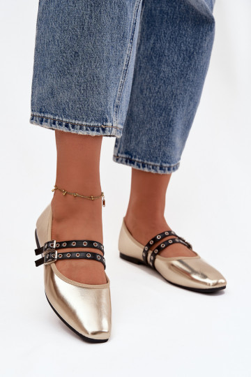 Ballerines pour femmes avec lanières couleur or Deliora 2