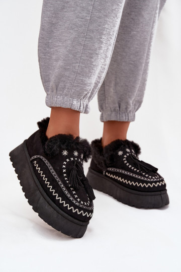 Bottes de neige pour femmes avec plateforme, fourrure et pompons couleur noire Ferayne 2