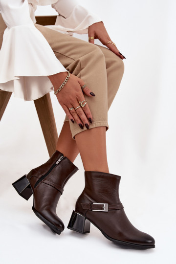 Bottines en cuir pour femmes avec talons et boucles "Zazoo 60562" couleur chocolat