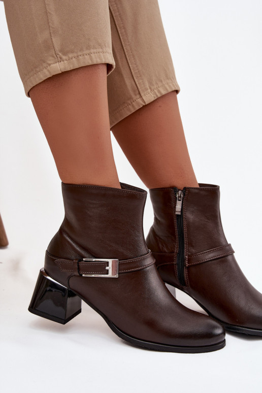 Peau Bottes pour femmes avec des talons avec boucles Zazoo 60562 CzekoladoÀe