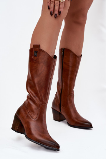 Bottes hautes en cuir de style cowboy avec talons, chaudes, marron "Zazoo 70155" 2