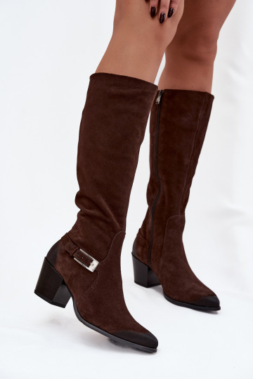 Peau en daim bottes avec des talons avec boucles réchauffer Zazoo 70156 CzekoladoÀe 2