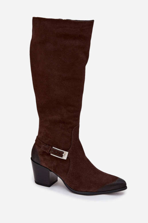 Peau en daim bottes avec des talons avec boucles réchauffer Zazoo 70156 CzekoladoÀe