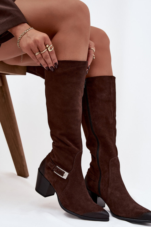 Peau en daim bottes avec des talons avec boucles réchauffer Zazoo 70156 CzekoladoÀe