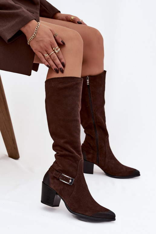 Peau en daim bottes avec des talons avec boucles réchauffer Zazoo 70156 CzekoladoÀe