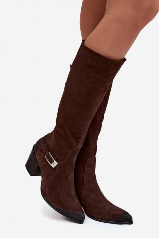 Peau en daim bottes avec des talons avec boucles réchauffer Zazoo 70156 CzekoladoÀe