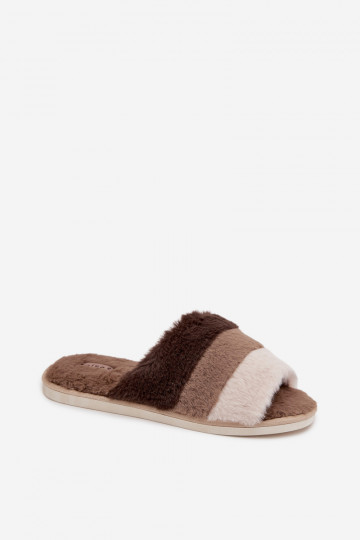avec un manteau de fourrure Chaussons Féminin avec des bandes marron Tahlisse
