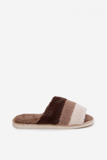Mules en fourrure pour femmes avec bandes marron "Tahlisse" 2