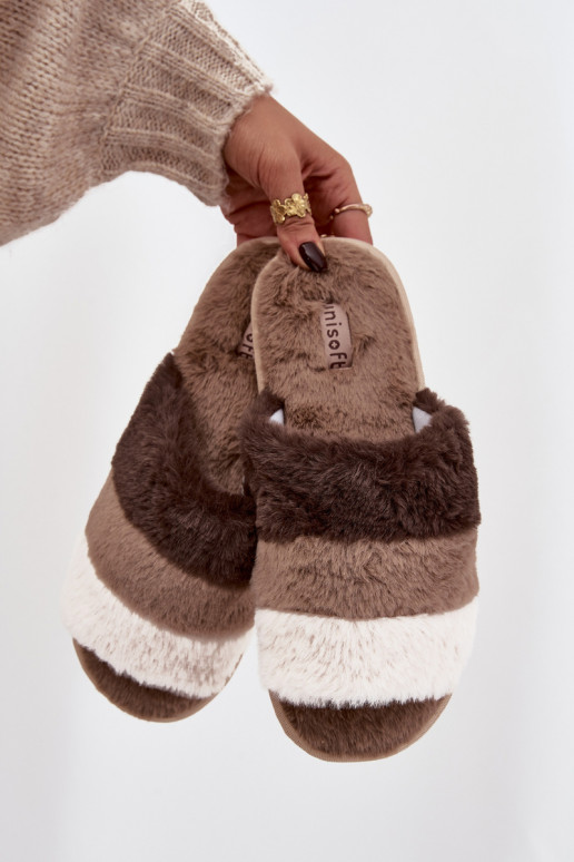 avec un manteau de fourrure Chaussons Féminin avec des bandes marron Tahlisse