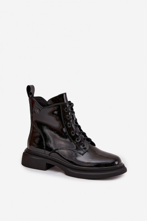 Peau avec effet vernis Bottes réchauffer couleur noire Gisella