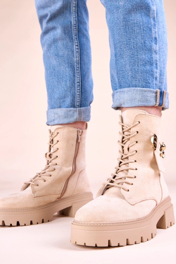 Bottines couleur sable pour femmes avec un ours en or Messey