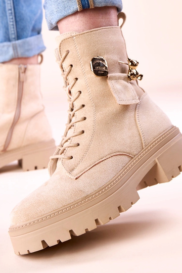 Bottines couleur sable pour femmes avec un ours en or Messey 2