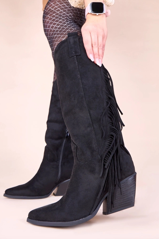Bottes de cowboy noires avec franges...