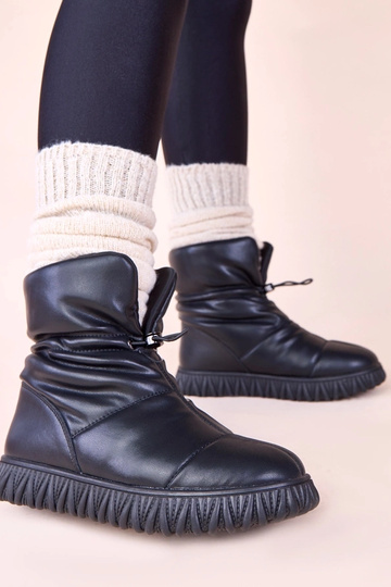 Bottes de neige noires en cuir naturel avec élastique Raschmi 2