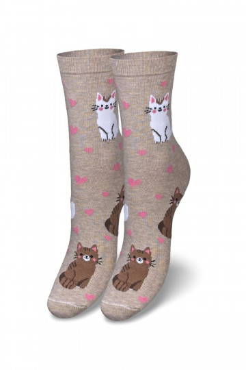 Chaussettes Féminin Chats I avec des coeurs beige