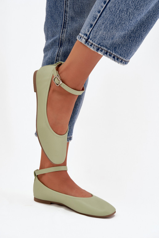 Ballerines Féminin avec des sangles I avec boucles couleur verte Janelor