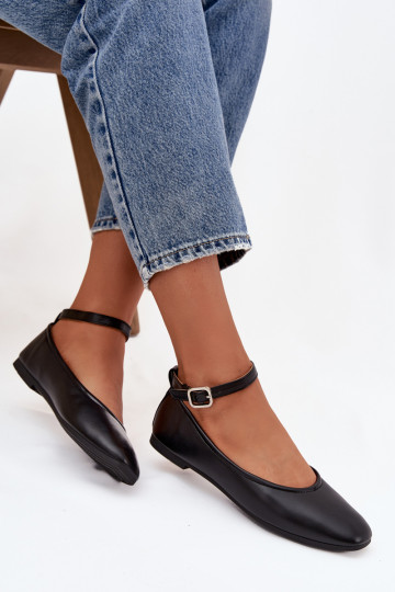 Ballerines Féminin avec des sangles I avec boucles couleur noire Janelor