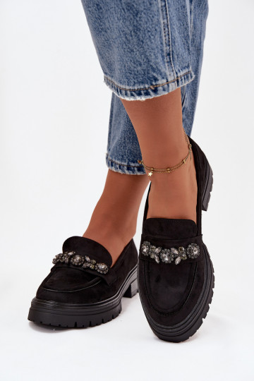 mocassins pour femmes aux yeux brillants en daim écologiqueoÀe couleur noire Lavisse 2