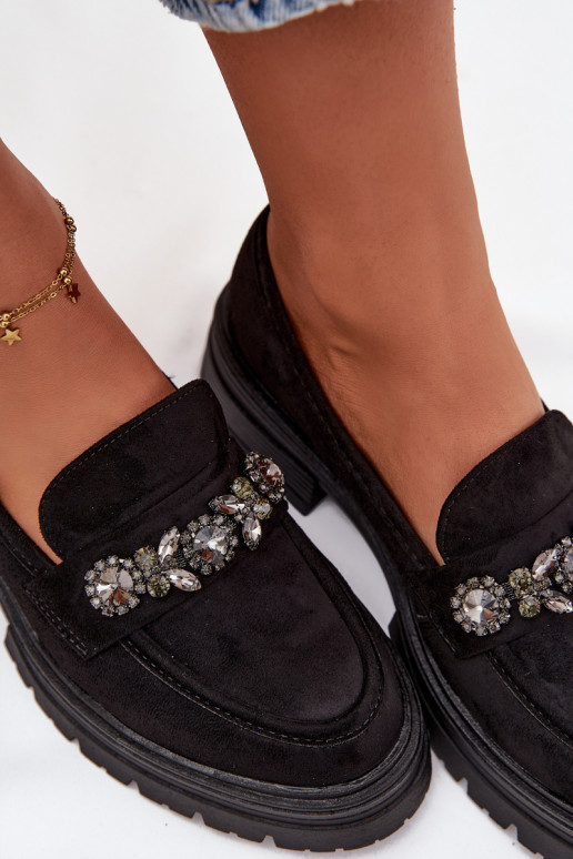 mocassins pour femmes aux yeux brillants en daim écologiqueoÀe couleur noire Lavisse