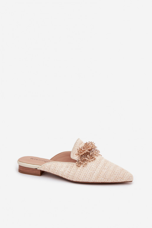Pantoufles pour femmes avec des ornements beige Katrine