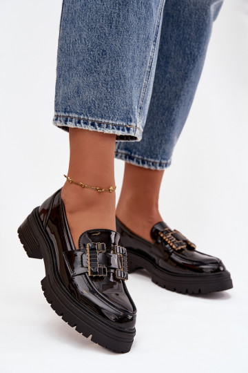 mocassins pour femmes avec effet vernis avec des ornements couleur noire Ysandra 2