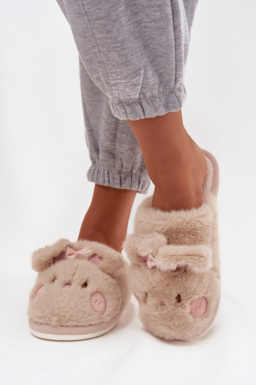 Chaussons pour femmes avec fourrure, oreilles et nœud couleur sable Corayne 2