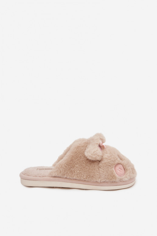 avec un manteau de fourrure Chaussons Féminin avec des oreilles I Kokardką beige Corayne