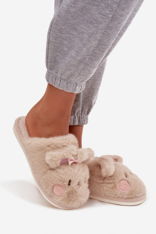 avec un manteau de fourrure Chaussons Féminin avec des oreilles I Kokardką beige Corayne