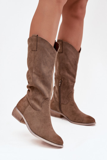 bottes style coÀ-boy Sur un talon basen daim écologiqueu beige Cherrie