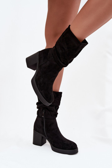 Bottines pour femmes avec volants et talons, isolées, couleur noire « Amoria »