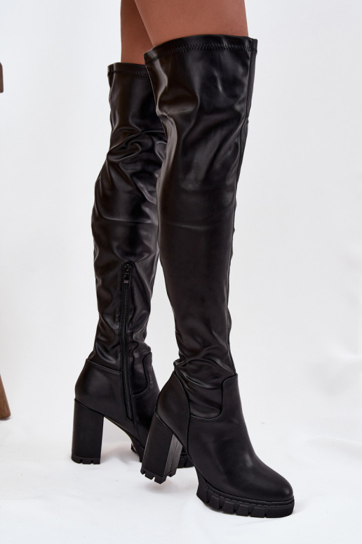 bottes pour femmes au-dessus du genou avec des talons Eko Peau couleur noire Tahlina