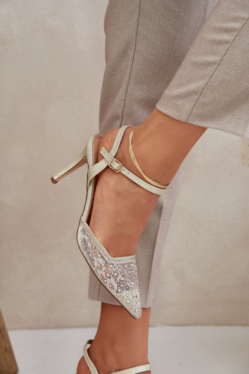 Décoré chaussures à talons hauts avec un talon ouvert couleur dorée Activénadra 2