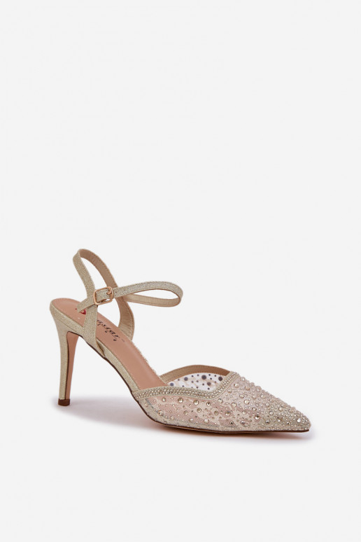 Décoré chaussures à talons hauts avec un talon ouvert couleur dorée Activénadra