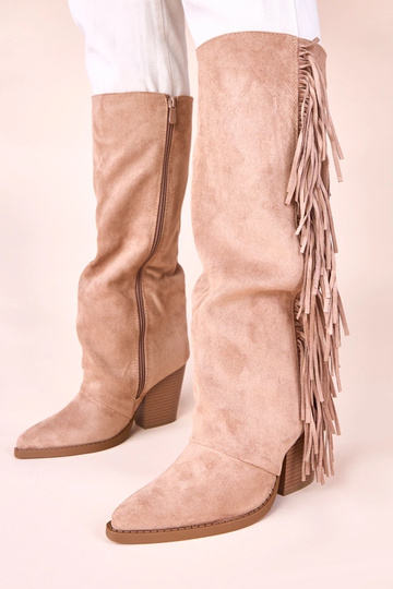 Bottines en toile couleur sable avec franges Shia