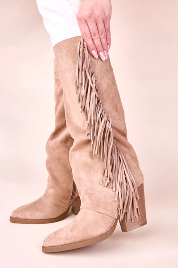 Bottines en toile couleur sable avec franges Shia 2