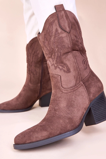 Bottines marron de style cowboy avec application brodée décorative Cassa 2