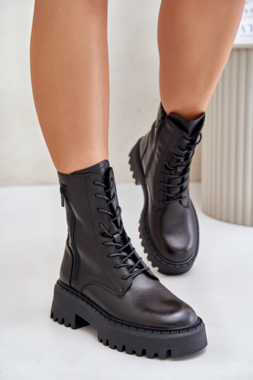Bottines de travail isolées en simili cuir pour femmes Big Star OO274A387 noires