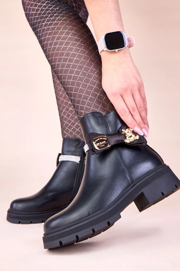 Bottines noires ornées de zircon et de ruban avec ours doré Avala 2