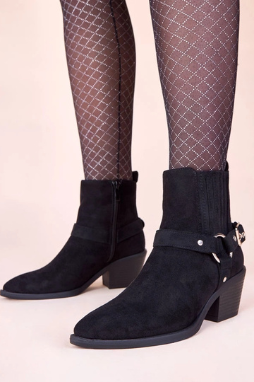 Bottines noires à talon bloc avec boucles décoratives Ritama