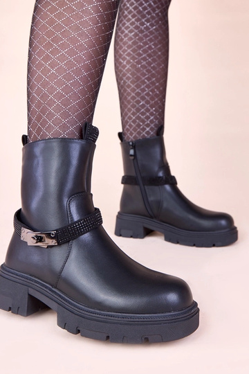 Bottines noires à plateforme ornées de zirconiums Nathe 2