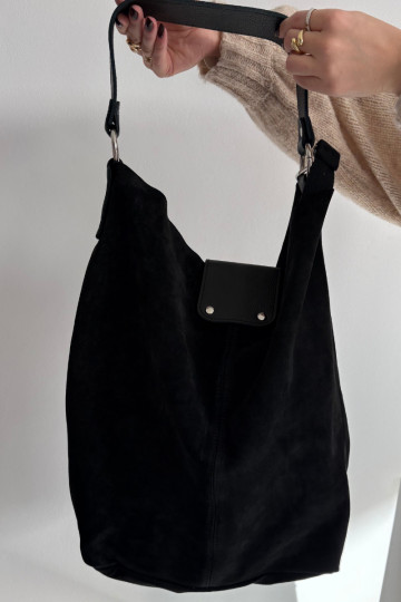 Grand sac en suède artificiel noir Hanelle