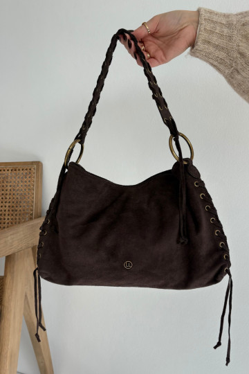 Sac en suède artificiel chocolat avec lacets décoratifs Janelis