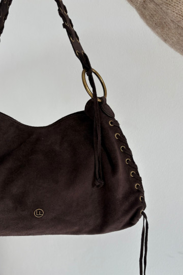 Sac en suède artificiel chocolat avec lacets décoratifs Janelis 2