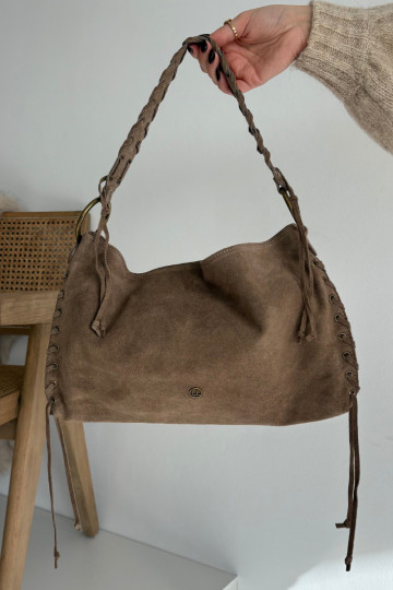 Sac en suède artificiel sable foncé avec lacets décoratifs Janelis 2
