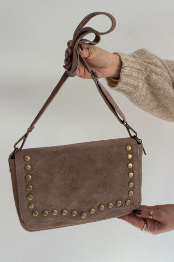 Sac en cuir daim avec clous, couleur ivoire Rhenna