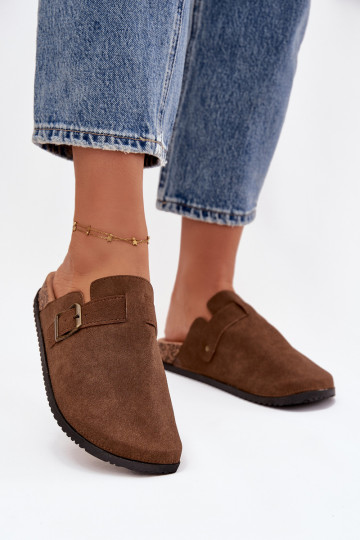 Chaussons Sabots Féminin i avec une plateforme avec boucles marron Selio 2